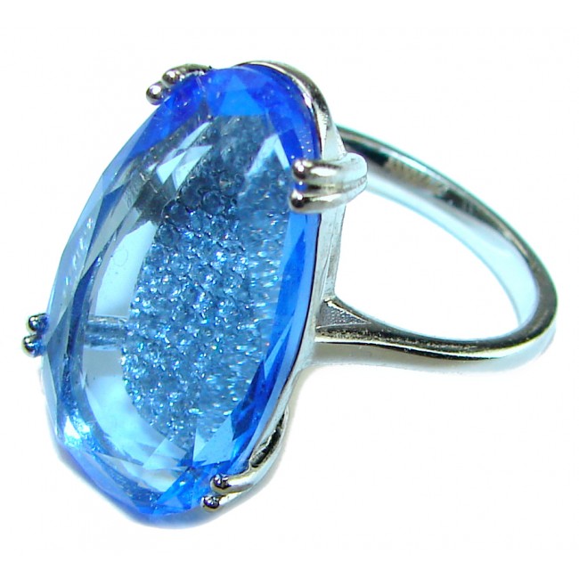 Blue Sky 10.5 carat Swiss Blue Topaz .925 Sterling Silver Handcrafted Ring size 7 - photo 1