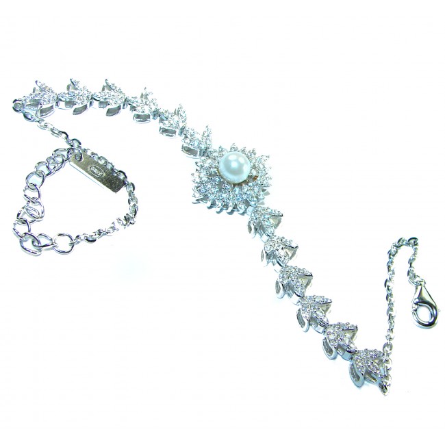 Dazzling Beauty- Exclusive White Topaz real Pearl .925 Sterling Silver handcrafted Bracelet - photo 2