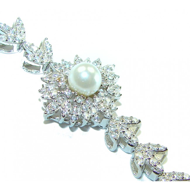 Dazzling Beauty- Exclusive White Topaz real Pearl .925 Sterling Silver handcrafted Bracelet - photo 1