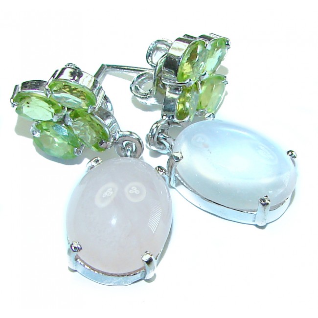 Juicy 8.2 carat Authentic Rose Quartz 18K Gold over .925 Sterling Silver handcrafted earrings