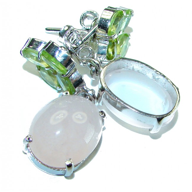 Juicy 8.2 carat Authentic Rose Quartz 18K Gold over .925 Sterling Silver handcrafted earrings