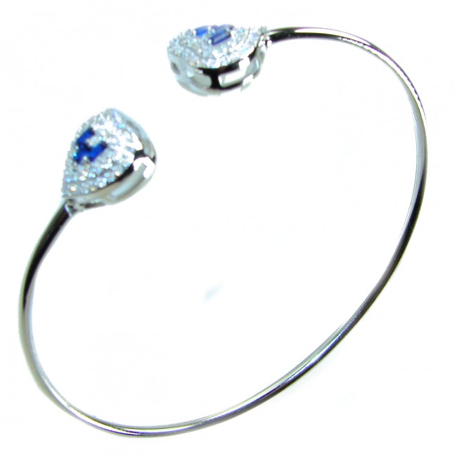 Two Hearts Precious Natural 4.6 carat Sapphire .925 Sterling Silver Bangle bracelet - photo 3