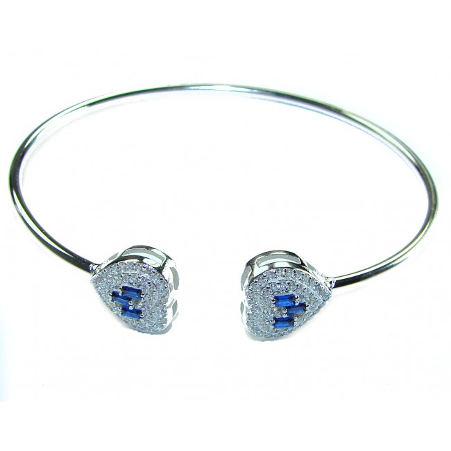 Two Hearts Precious Natural 4.6 carat Sapphire .925 Sterling Silver Bangle bracelet - photo 2