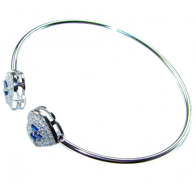 Two Hearts Precious Natural 4.6 carat Sapphire .925 Sterling Silver Bangle bracelet - photo 1