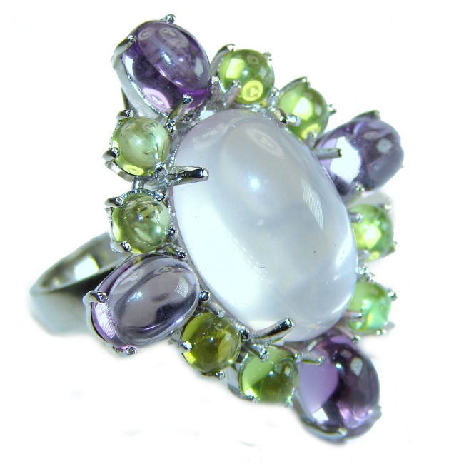 Victoria - Authentic 9.5 carat Brazilian Rose Quartz Peridot .925 Sterling Silver incredible Ring size 7 1/2 - photo 3