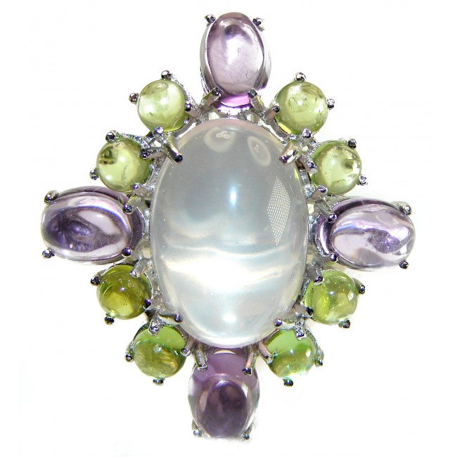 Victoria - Authentic 9.5 carat Brazilian Rose Quartz Peridot .925 Sterling Silver incredible Ring size 7 1/2 - photo 2