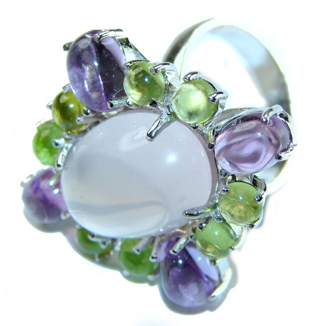 Victoria - Authentic 9.5 carat Brazilian Rose Quartz Peridot .925 Sterling Silver incredible Ring size 7 1/2 - photo 1