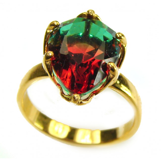 7.9 carat pear cut Brazilian Tourmaline 14K Gold over .925 Sterling Silver Perfectly handcrafted Ring s. 6