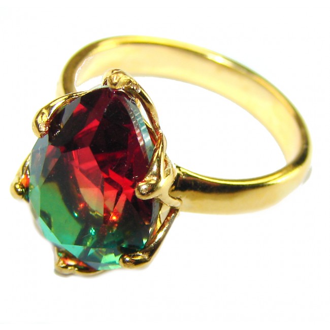 7.9 carat pear cut Brazilian Tourmaline 14K Gold over .925 Sterling Silver Perfectly handcrafted Ring s. 6