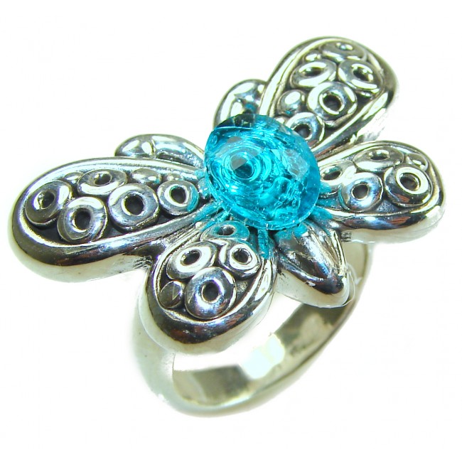 4.5 carat Fancy Butterfly Swiss Blue Topaz .925 Sterling Silver handmade Ring size 8 1/4 - photo 4