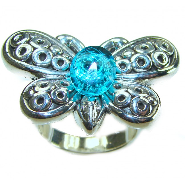 4.5 carat Fancy Butterfly Swiss Blue Topaz .925 Sterling Silver handmade Ring size 8 1/4 - photo 3