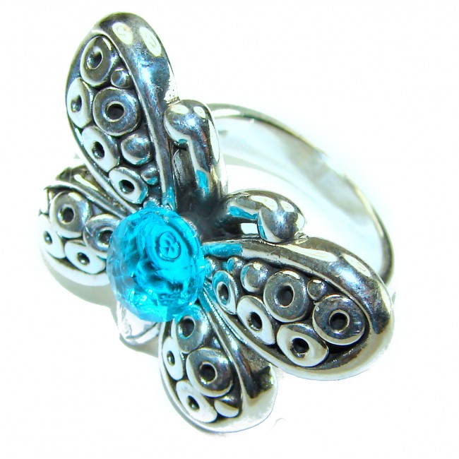 4.5 carat Fancy Butterfly Swiss Blue Topaz .925 Sterling Silver handmade Ring size 8 1/4 - photo 2
