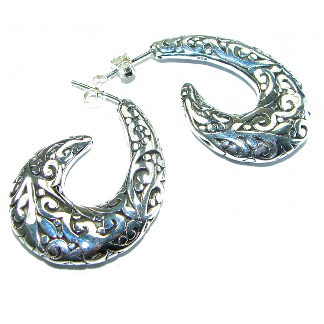 1 5/8 inches long - Free Spirit bohemian Style .925 Sterling Silver handmade Bali made Oversized Earrings