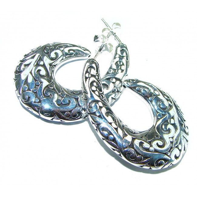 1 5/8 inches long - Free Spirit bohemian Style .925 Sterling Silver handmade Bali made Oversized Earrings