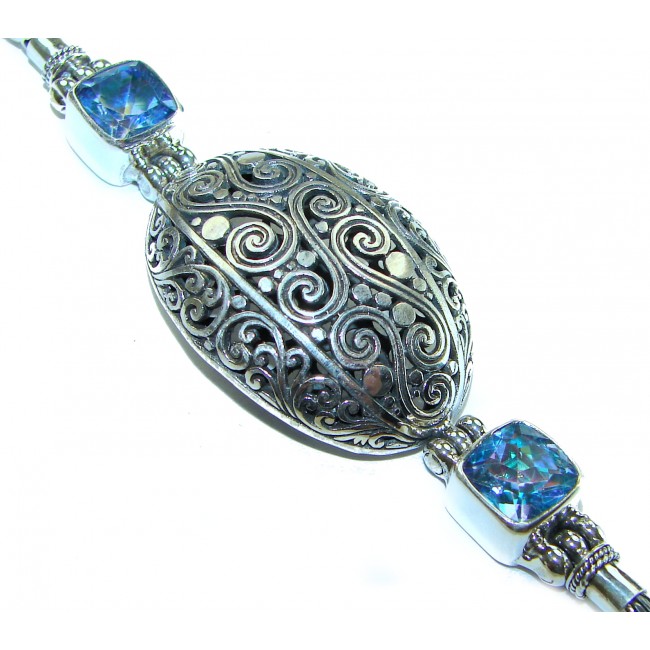 Bali Legacy 8.5 carat authentic Swiss Blue Topaz Floral Bracelet in .925 Sterling Silver - photo 1