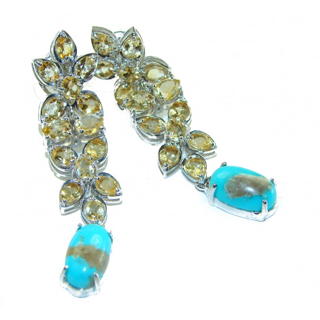 Luxurious Genuine Turquoise 12.5 Carat Citrine .925 Sterling Silver handcrafted Earrings