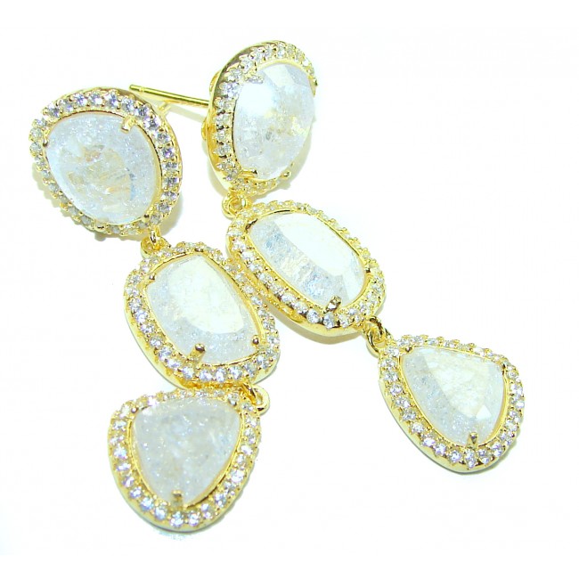 Light Cascades Genuine 12.2 carat Fire Moonstone 14K Gold over .925 Silver handcrafted earrings