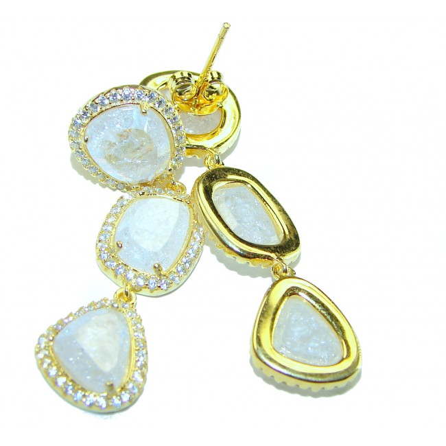 Light Cascades Genuine 12.2 carat Fire Moonstone 14K Gold over .925 Silver handcrafted earrings