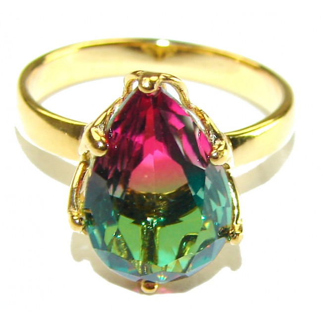 7.9 carat pear cut Brazilian Tourmaline 14K Gold over .925 Sterling Silver Perfectly handcrafted Ring s. 8