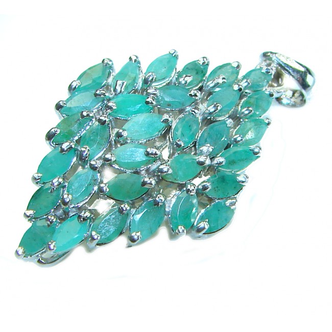 Precious Genuine 14.5 carat Emerald .925 Sterling Silver handmade Pendant - photo 2
