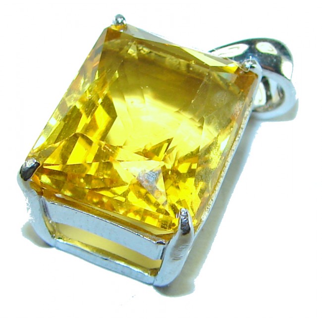 Emerald cut 10.3 carat Lemon Quartz 14K Gold over .925 Sterling Silver handcrafted pendant - photo 3