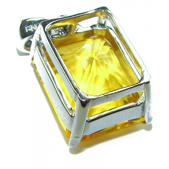 Emerald cut 10.3 carat Lemon Quartz 14K Gold over .925 Sterling Silver handcrafted pendant - photo 1