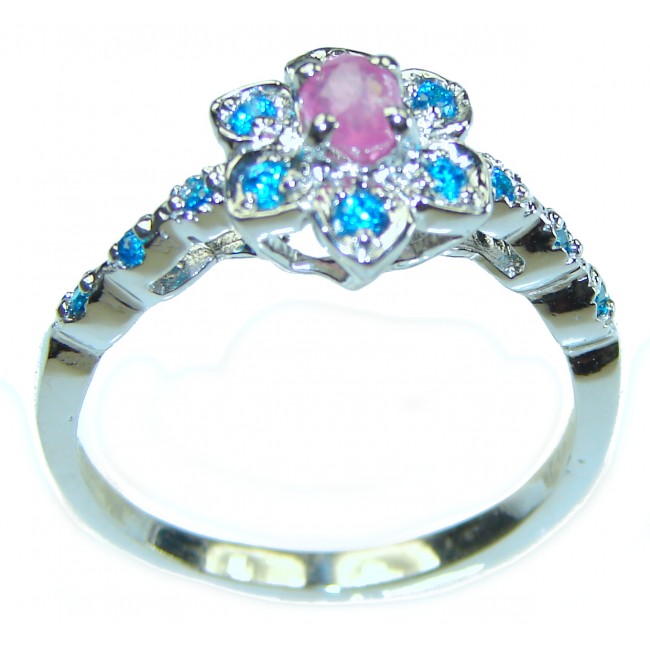 Luxurious 2.2 carat natural Ruby .925 Sterling Silver handcrafted Ring size 10 1/4