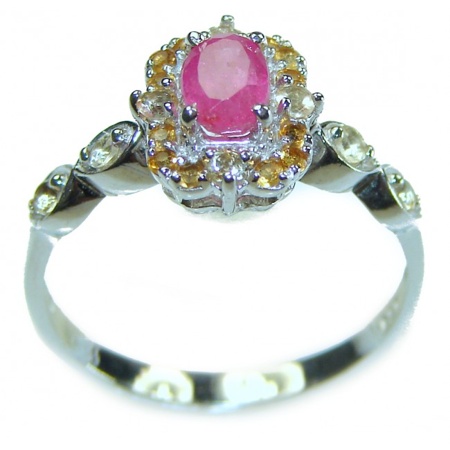 Luxurious Extravaganza Authentic 2.3 carat Ruby yellow Sapphire .925 Sterling Silver handmade Cocktail Ring s. 9 3/4