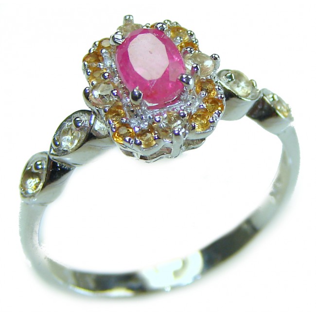 Luxurious Extravaganza Authentic 2.3 carat Ruby yellow Sapphire .925 Sterling Silver handmade Cocktail Ring s. 9 3/4