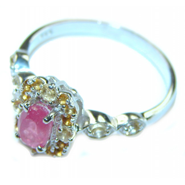 Luxurious Extravaganza Authentic 2.3 carat Ruby yellow Sapphire .925 Sterling Silver handmade Cocktail Ring s. 9 3/4