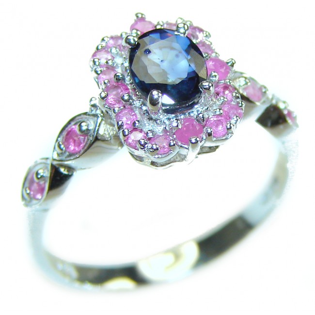 Fiesta 1.5 carat Oval cut Sapphire .925 Sterling Silver handcrafted ring; s. 8