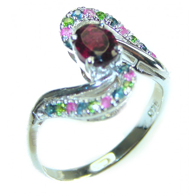 Fantasy Authentic 1.3 carat Ruby Sapphire .925 Sterling Silver handmade Cocktail Ring s. 8