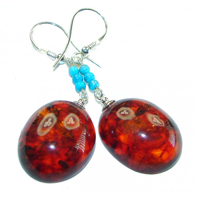Baltic Polish Amber Turquoise .925 Sterling Silver Earrings