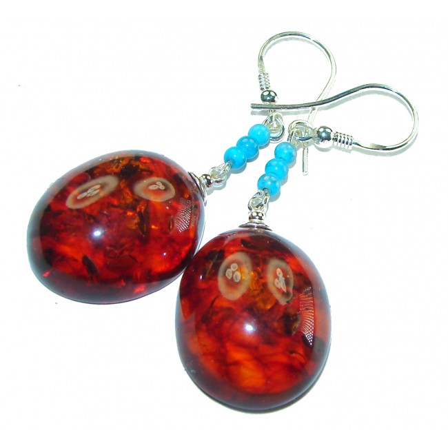 Baltic Polish Amber Turquoise .925 Sterling Silver Earrings