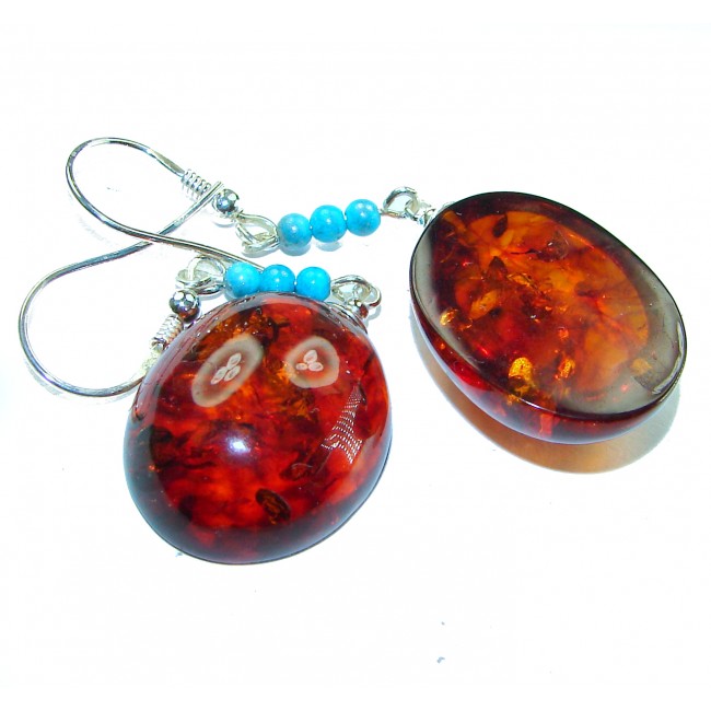 Baltic Polish Amber Turquoise .925 Sterling Silver Earrings