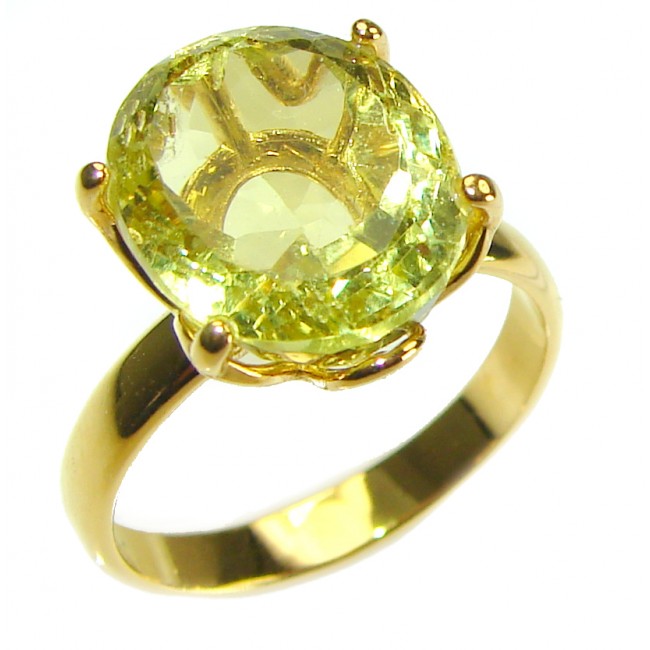 10.8 carat Genuine Lemon Quartz 14K Gold over .925 Sterling Silver handcrafted ring size 8 - photo 3