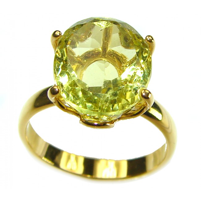 10.8 carat Genuine Lemon Quartz 14K Gold over .925 Sterling Silver handcrafted ring size 8 - photo 2