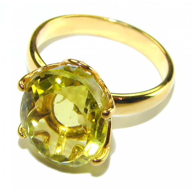 10.8 carat Genuine Lemon Quartz 14K Gold over .925 Sterling Silver handcrafted ring size 8 - photo 1