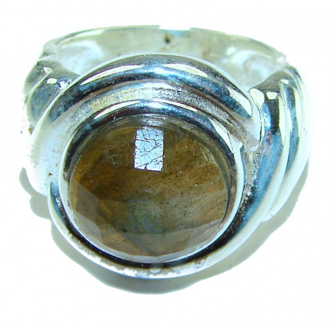 Mystic Aura Silky Labradorite .925 Sterling Silver handcrafted Large ring size 7 3/4