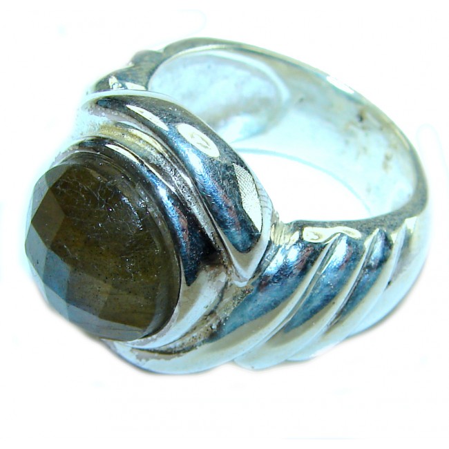 Mystic Aura Silky Labradorite .925 Sterling Silver handcrafted Large ring size 7 3/4