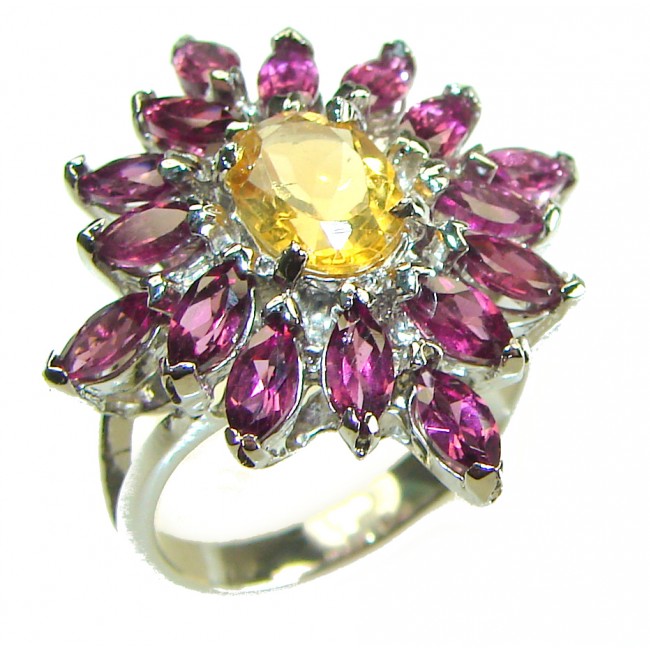 Sublime 10.8 carat Genuine Citrine Garnet .925 Sterling Silver handcrafted ring size 7