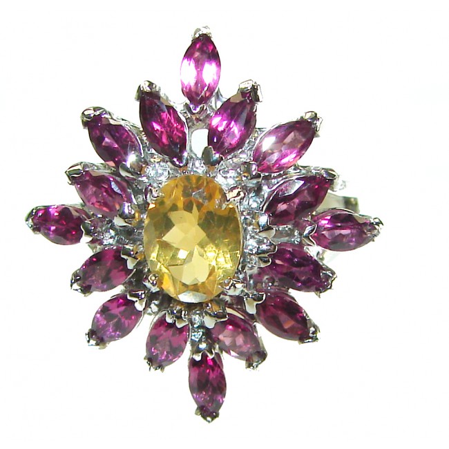Sublime 10.8 carat Genuine Citrine Garnet .925 Sterling Silver handcrafted ring size 7