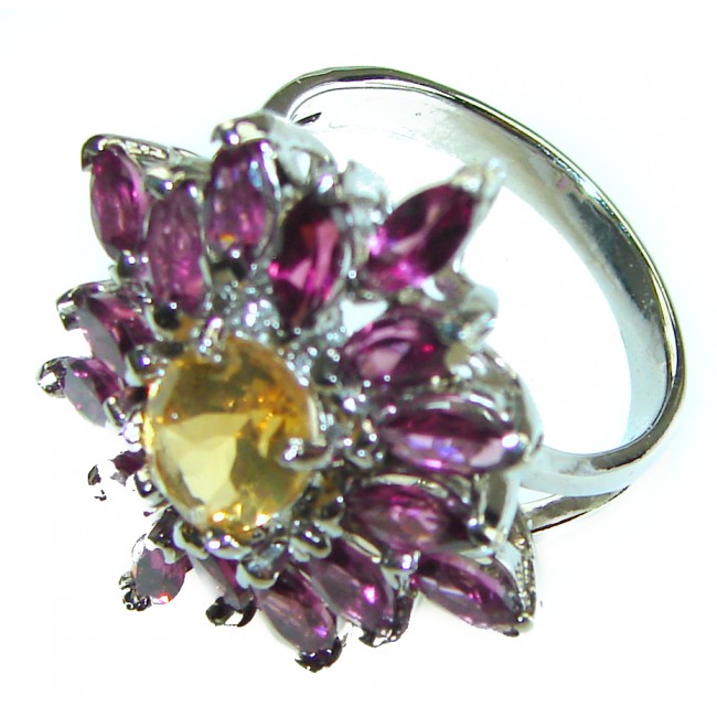 Sublime 10.8 carat Genuine Citrine Garnet .925 Sterling Silver handcrafted ring size 7