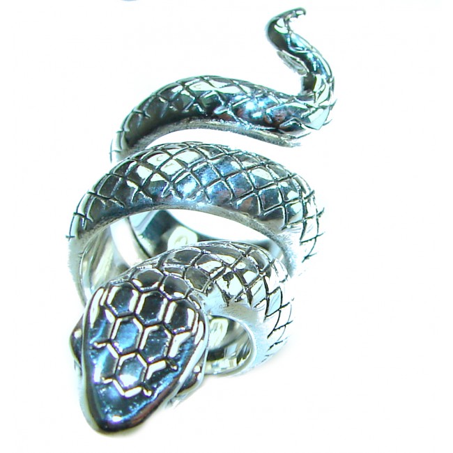 Large Boa Snake .925 Sterling Silver handcrafted Statement Ring size 5 1/4