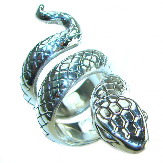 Large Boa Snake .925 Sterling Silver handcrafted Statement Ring size 5 1/4