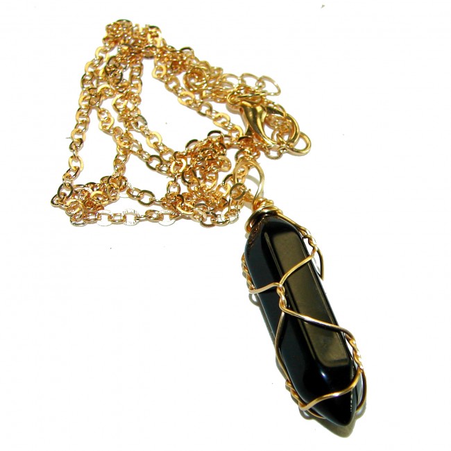 Bohemian Style genuine Onyx 10K Gold over .925 Sterling Silver handcrafted Necklace