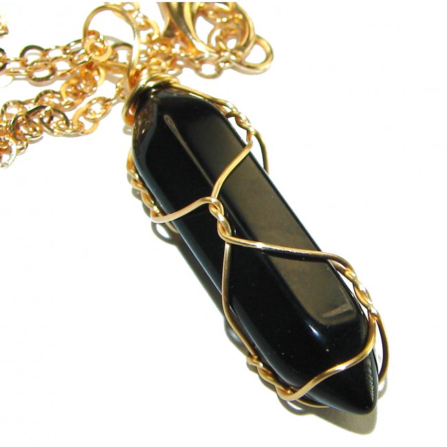 Bohemian Style genuine Onyx 10K Gold over .925 Sterling Silver handcrafted Necklace