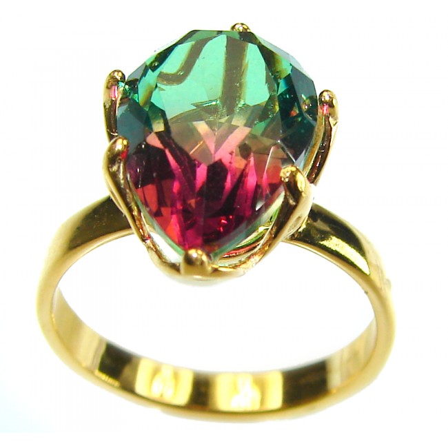 7.9 carat pear cut Brazilian Tourmaline 14K Gold over .925 Sterling Silver Perfectly handcrafted Ring s. 7 1/4