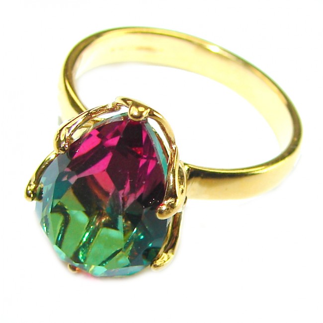7.9 carat pear cut Brazilian Tourmaline 14K Gold over .925 Sterling Silver Perfectly handcrafted Ring s. 7 1/4