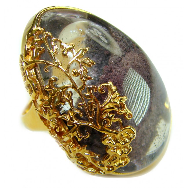 Huge Magic genuine Phantom Quartz 18K Gold over .925 Sterling Silver handmade Cocktail Ring s. 7 - photo 3